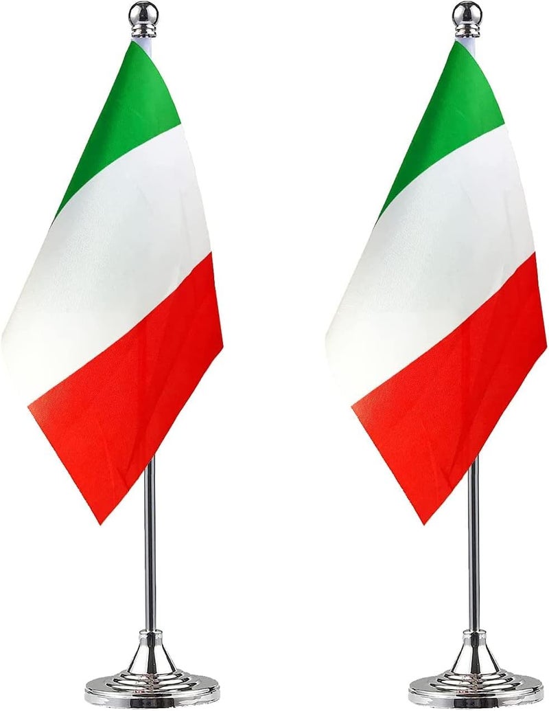 WXTWK 2 Pack Italy Flag Italian Desk Flag Small Mini Italian Table Flags With Stand Base,Home Office Festival Events Celebration Decorations - Image 1